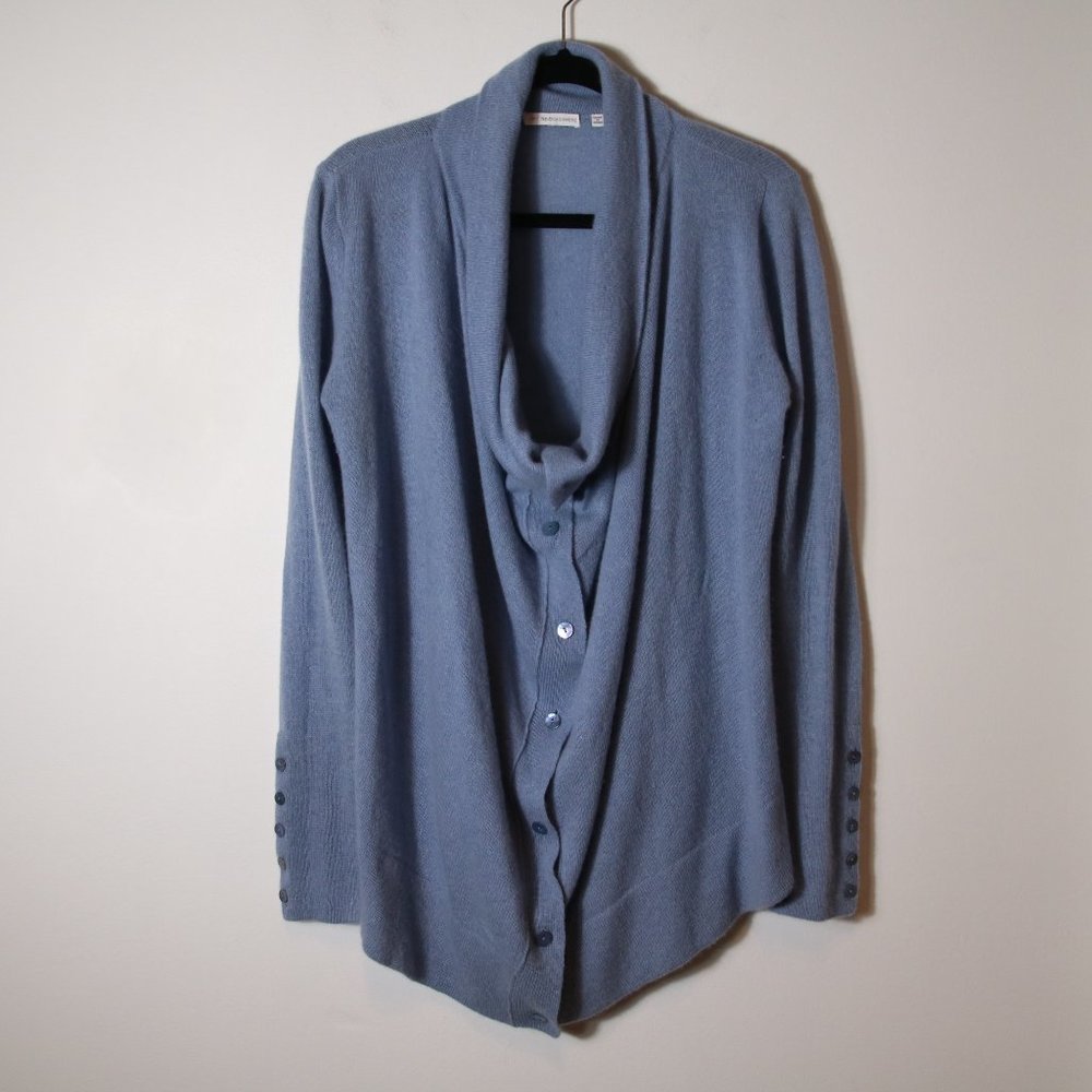 360 Cashmere Size XL Perriwinkle Blue 100% Cashmere Cowl Button Front Sweater
